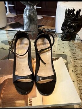 Christian Louboutin Black Leather Open-Toe Ankle-Strap Heels